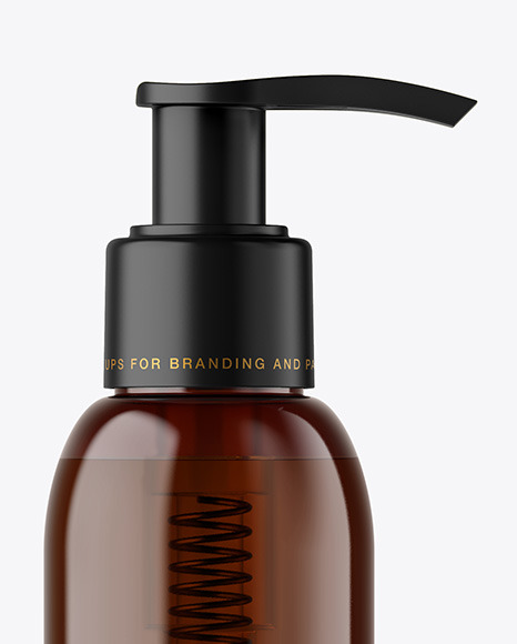 Amber Cosmetic Bottle with Pump Mockup
