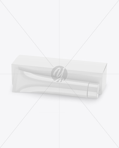 Glossy Cosmetic Tube w/ Kraft Box Mockup