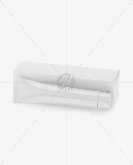 Glossy Cosmetic Tube w/ Kraft Box Mockup