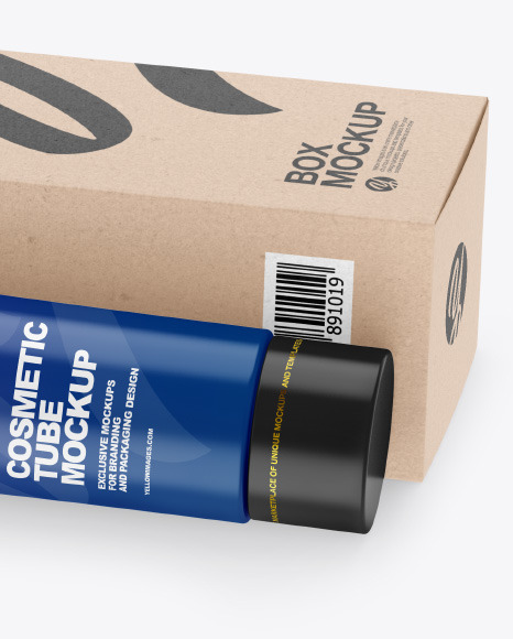 Matte Cosmetic Tube w/ Kraft Box Mockup