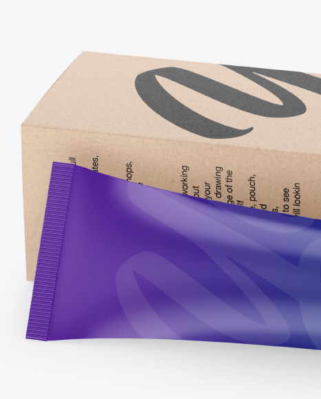 Matte Cosmetic Tube w/ Kraft Box Mockup
