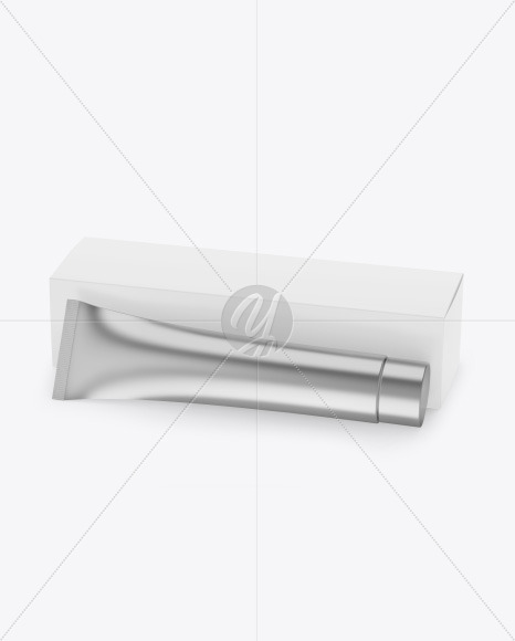 Metallic Cosmetic Tube w/ Paper Box Mockup