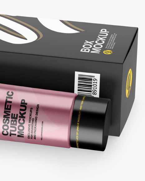 Metallic Cosmetic Tube w/ Paper Box Mockup