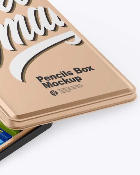 Opened Metallic Box w/ Pencils Mockup