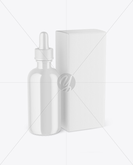 Glossy Dropper Bottle w/ Paper Box Mockup