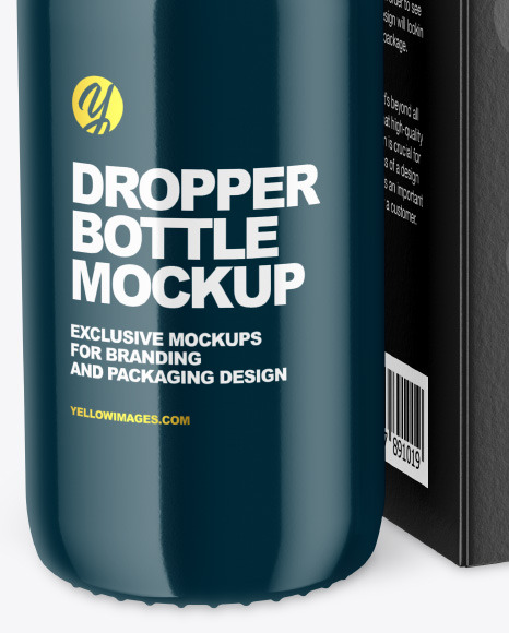 Glossy Dropper Bottle w/ Paper Box Mockup