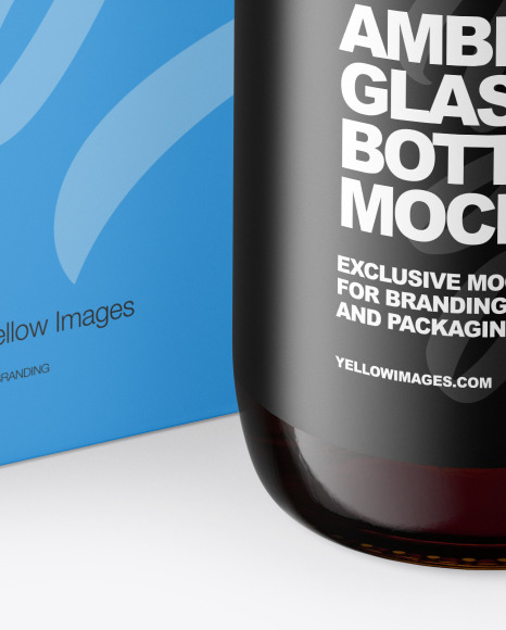 Amber Glass Bottle With Box Mockup