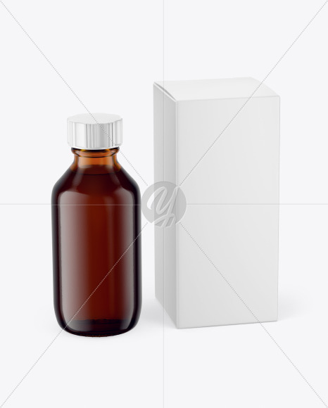 Amber Glass Bottle With Box Mockup