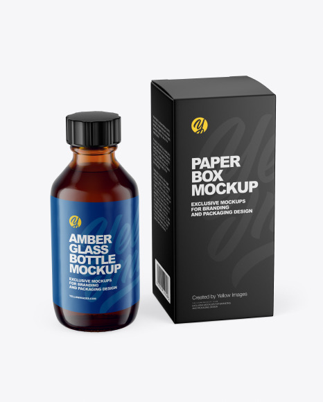 Amber Glass Bottle With Box Mockup - Syrup+Medical+Bottle+Packaging+Mockup