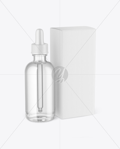 Clear Glass Dropper Bottle w/ Paper Box Mockup Clear Glass Dropper Bottle w/ Paper Box Mockup