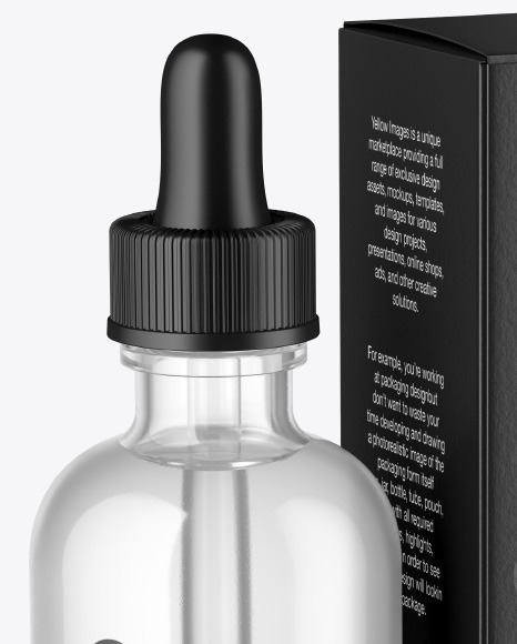 Clear Glass Dropper Bottle w/ Paper Box Mockup Clear Glass Dropper Bottle w/ Paper Box Mockup