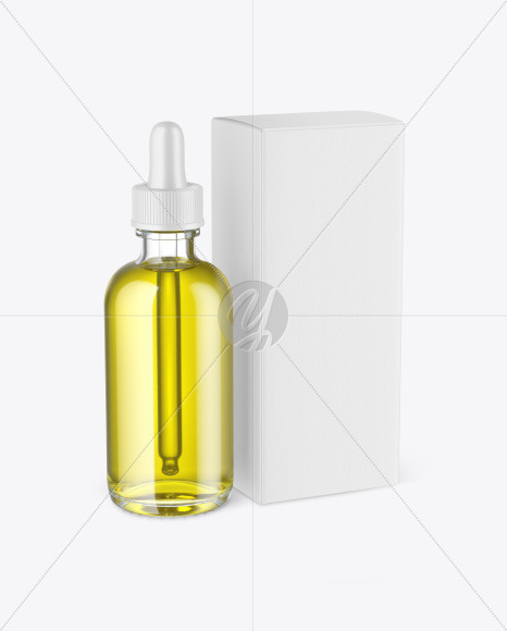 Clear Glass Dropper Oil Bottle w/ Paper Box Mockup Clear Glass Dropper Oil Bottle w/ Paper Box Mockup