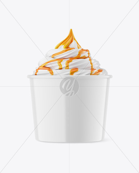 Ice Cream Glossy Cup w/ Caramel Topping Mockup