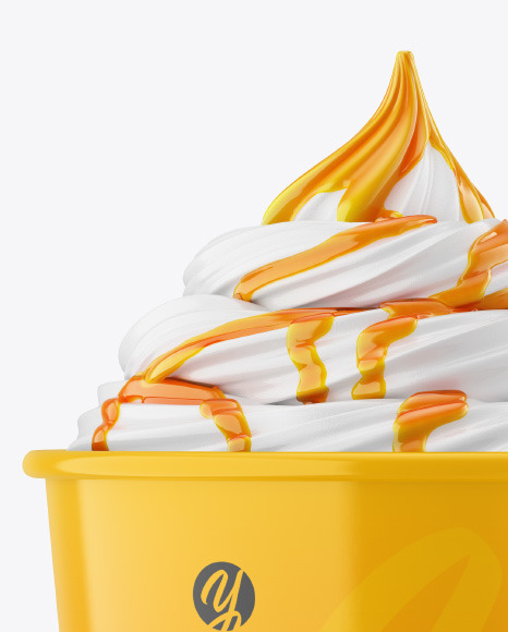 Ice Cream Glossy Cup w/ Caramel Topping Mockup