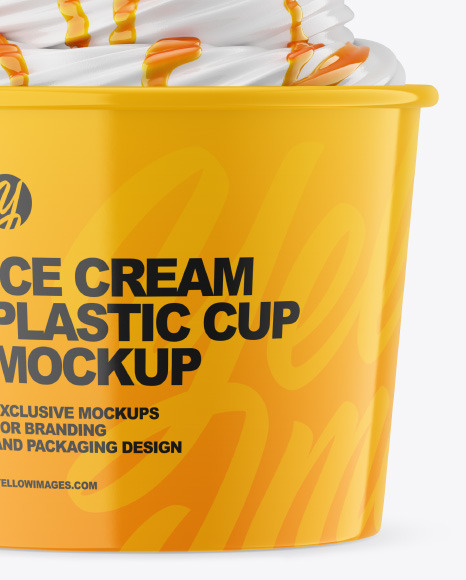 Ice Cream Glossy Cup w/ Caramel Topping Mockup