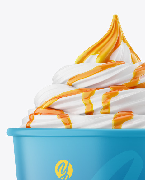Ice Cream Matte Cup w/ Caramel Topping Mockup