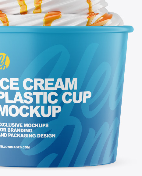 Ice Cream Matte Cup w/ Caramel Topping Mockup