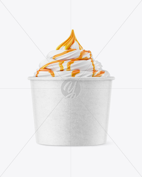 Ice Cream Kraft Cup w/ Caramel Topping Mockup