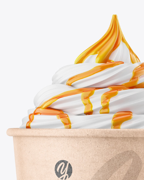 Ice Cream Kraft Cup w/ Caramel Topping Mockup