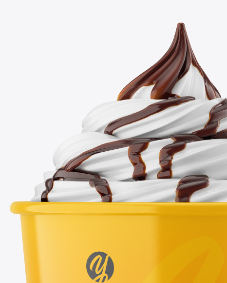 Ice Cream Glossy Cup w/ Chocolate Topping Mockup