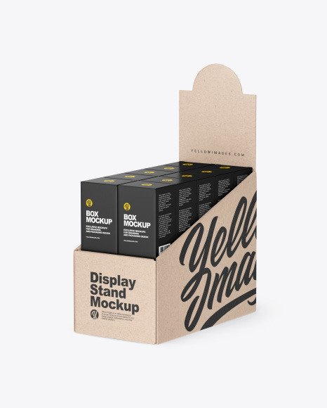 Kraft Display Stand w Boxes Mockup - Sampling stand mockup