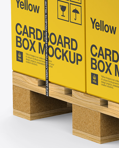 Wooden Pallet With 8 Strapped Paper Boxes Mockup - Half Side View