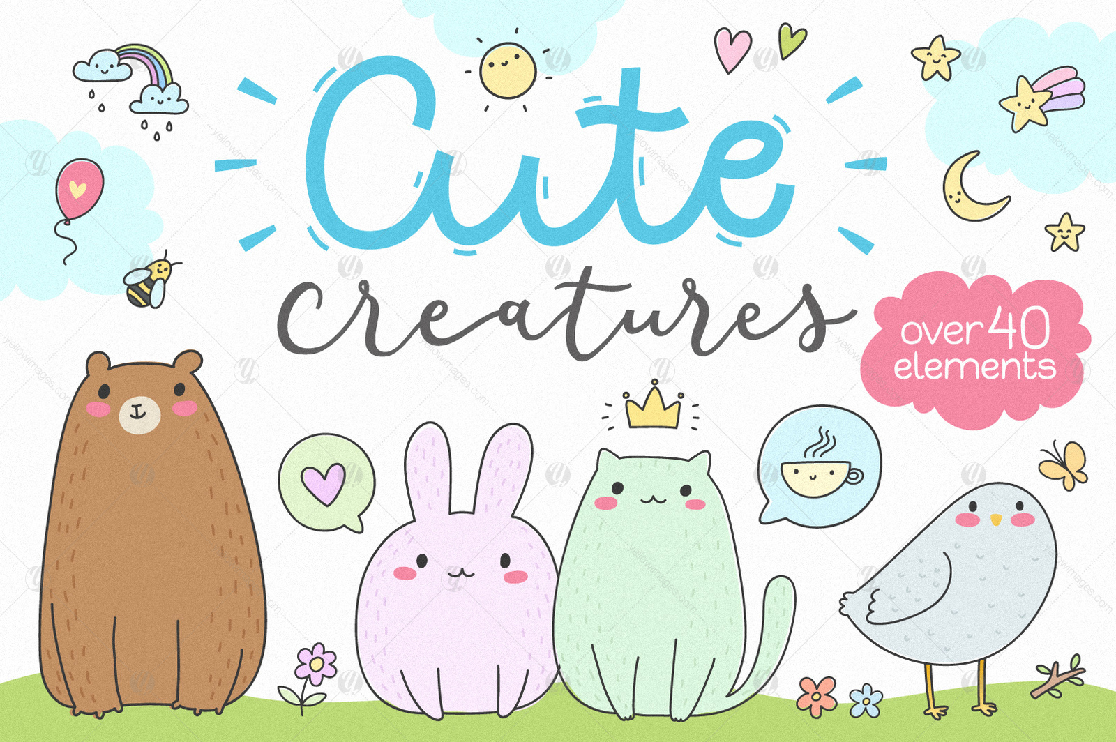 Cute Creatures Vector Set