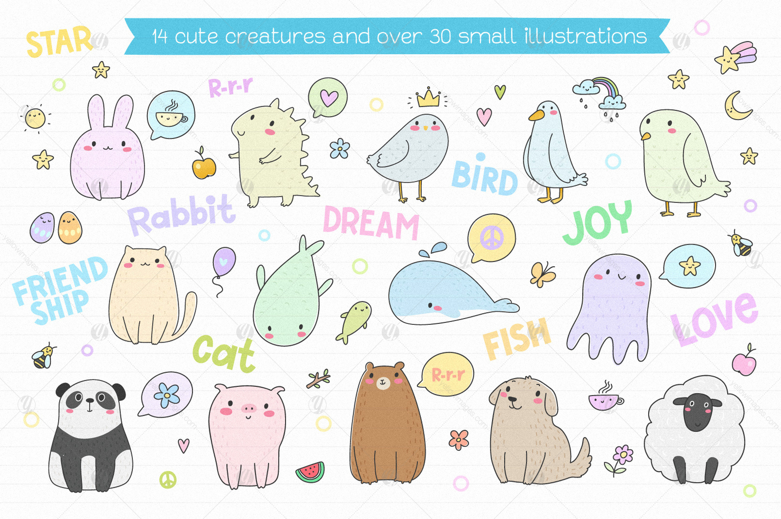 Cute Creatures Vector Set