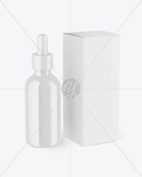 Glossy Dropper Bottle w/ Paper Box Mockup