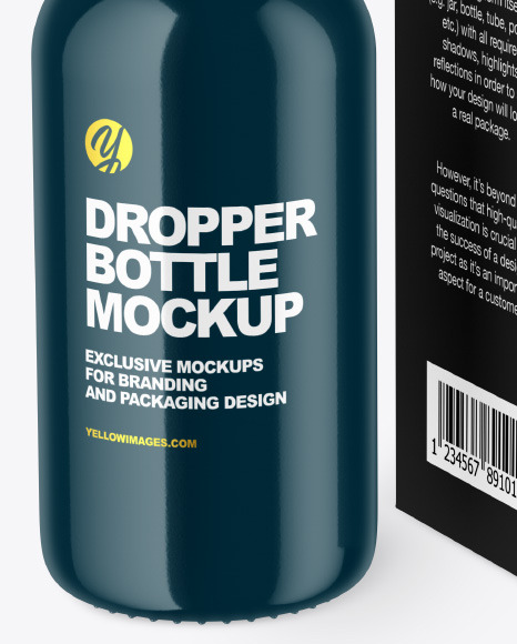 Glossy Dropper Bottle w/ Paper Box Mockup