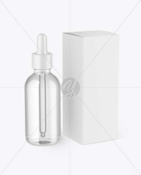 Clear Glass Dropper Bottle w/ Paper Box Mockup Clear Glass Dropper Bottle w/ Paper Box Mockup