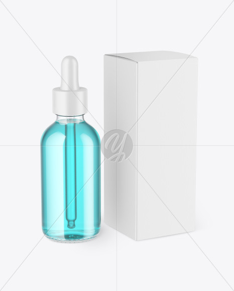 Clear Glass Dropper Bottle w/ Paper Box Mockup Clear Glass Dropper Bottle w/ Paper Box Mockup