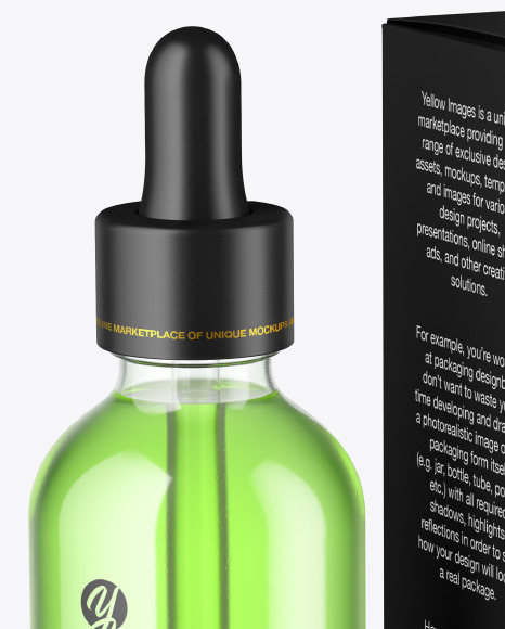 Clear Glass Dropper Bottle w/ Paper Box Mockup