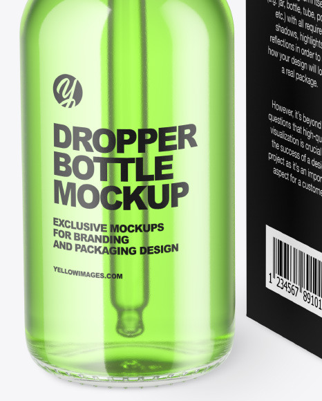 Clear Glass Dropper Bottle w/ Paper Box Mockup Clear Glass Dropper Bottle w/ Paper Box Mockup