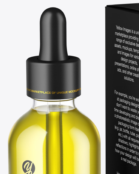 Clear Glass Dropper Oil Bottle w/ Paper Box Mockup