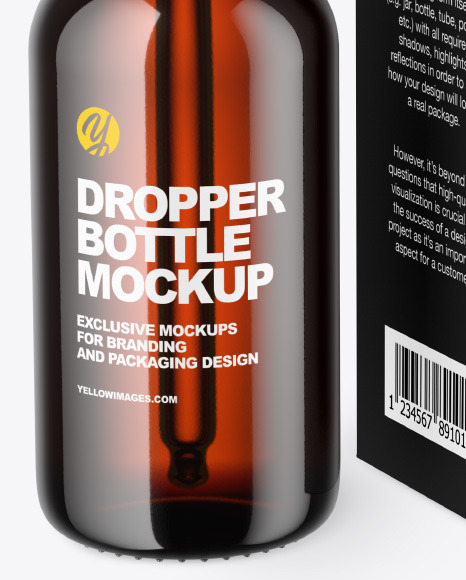 Amber Glass Dropper Bottle w/ Paper Box Mockup Amber Glass Dropper Bottle w/ Paper Box Mockup