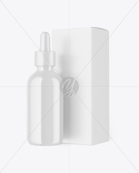 Glossy Dropper Bottle w/ Paper Box Mockup