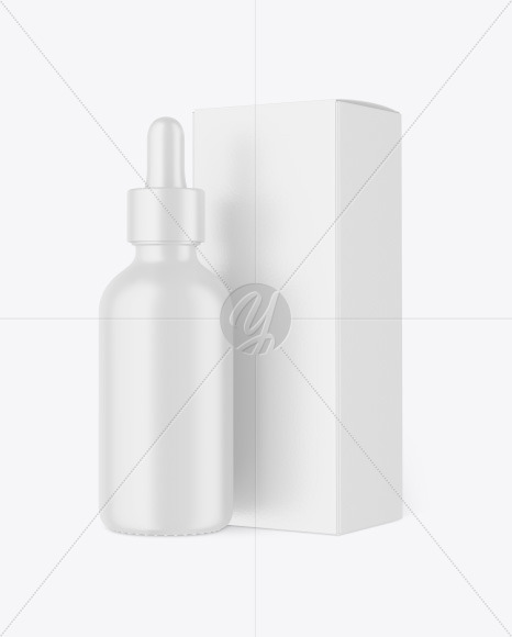 Matte Dropper Bottle w/ Paper Box Mockup Matte Dropper Bottle w/ Paper Box Mockup