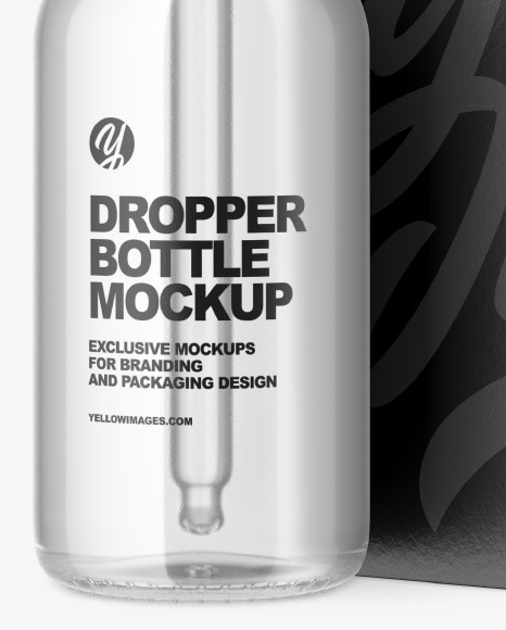 Clear Glass Dropper Bottle w/ Paper Box Mockup Clear Glass Dropper Bottle w/ Paper Box Mockup