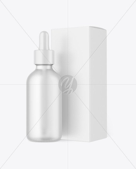 Frosted Glass Dropper Bottle w/ Paper Box Mockup