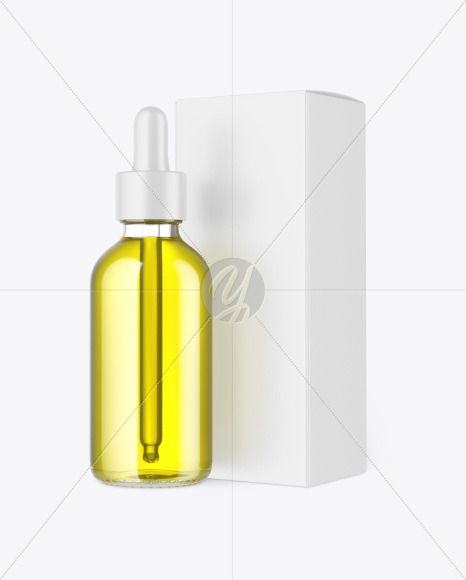 Clear Glass Dropper Oil Bottle w/ Paper Box Mockup Clear Glass Dropper Oil Bottle w/ Paper Box Mockup