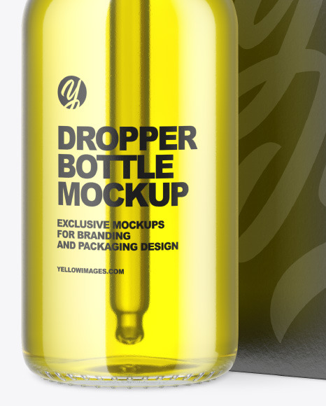 Clear Glass Dropper Oil Bottle w/ Paper Box Mockup