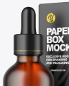 Frosted Amber Glass Dropper Bottle w/ Paper Box Mockup Frosted Amber Glass Dropper Bottle w/ Paper Box Mockup