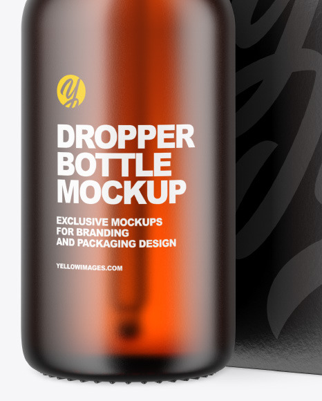 Frosted Amber Glass Dropper Bottle w/ Paper Box Mockup Frosted Amber Glass Dropper Bottle w/ Paper Box Mockup