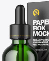 Green Glass Dropper Oil Bottle w/ Paper Box Mockup