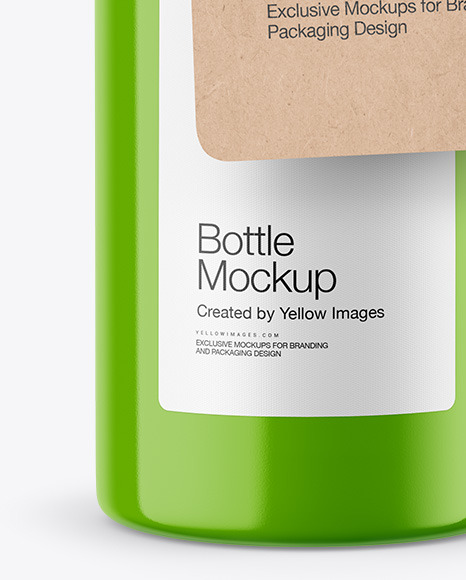 Glossy Bottle w/ Kraft Label Mockup