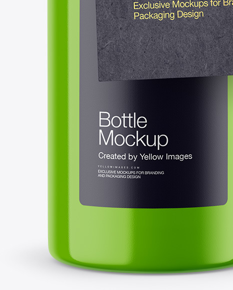 Glossy Bottle w/ Kraft Label Mockup