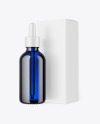 Blue Glass Dropper Oil Bottle w/ Paper Box Mockup