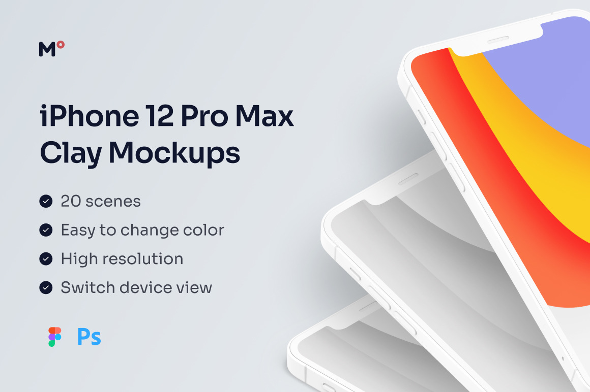 Clay iPhone 12 Pro Max Mockups Clay iPhone 12 Pro Max Mockups