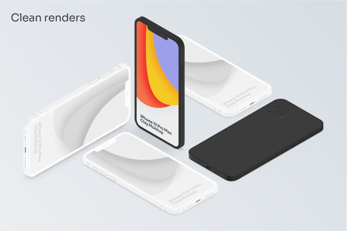 Clay iPhone 12 Pro Max Mockups Clay iPhone 12 Pro Max Mockups
